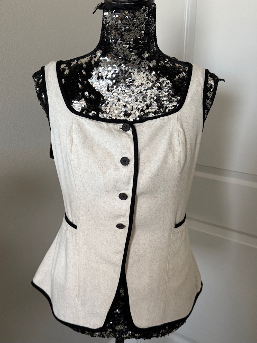 bagatelle Cream  Top/vest  with Black Trim